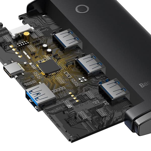 USB-hub med 4x USB3.0, Type-C, 2 m - Baseus Lite-serien (WKQX030201) - Svart