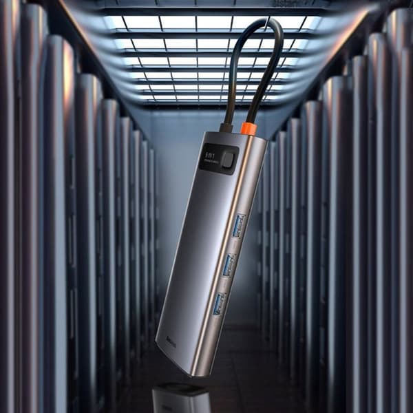 9 i 1 USB C HUB-adapter - Baseus - 4K HDMI - 3 USB 3.0-portar - 100W snabbladdning - Grå
