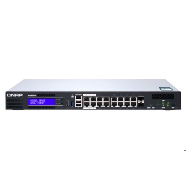 QNAP QGD-1600P-4G Smart Switch - 16 Gigabit LAN-portar + 2 SFP/RJ45 combo-portar - PoE++ (370 W)