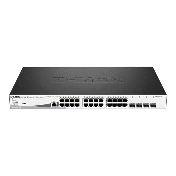 D-LINK Switch Smart+ 24 portar - DGS-1210-28MP - 10/100/1000 Mbps PoE/PoE+ + 4 SFP Svart, Grå