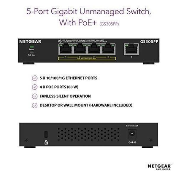 Netgear 5-portars Gigabit Switch med PoE | 4x PoE 83W.