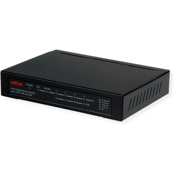 Switch Gigabit Ethernet - ROLINE - 6 portar - 5x 10/100/1000 - 1x SFP - 4x PoE+