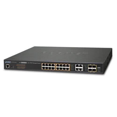 Planet GS-4210-16P4C, Managed, L2+, Gigabit Ethernet (10-100-1000), Ethernet-anslutning, stöder ström över denna port (PoE) Blå