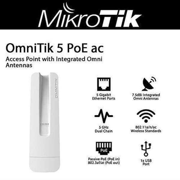Router - MIKROTIK - RBOmniTikPG-5HacD - 5 GHz - 5 Gigabit-portar - PoE