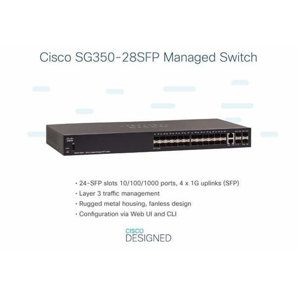Switch - Cisco - SG350-28SFP - Hanterad - 24 x SFP + 2 x Gigabit Ethernet - Rackmonterbar
