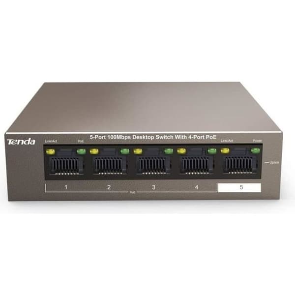 TENDA Desktop Switch 5 portar 10/100 Mbps Base, TX RJ45, Ethernet POE Switch, 4 Ports Poe Switch, Plug&amp;Play, TEF1105P-4-63W Grå