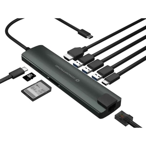 Conceptronic USB Hub DONN06G Grå 9 i 1