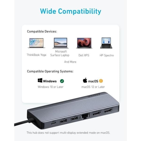 USB-C-hub - ANKER - 14-i-1 - Trippelvisning - HDMI 4K 60 Hz - 100 W max