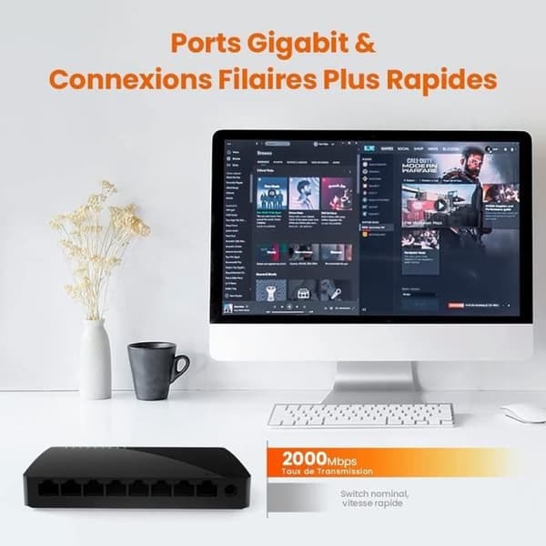 TENDA 8-portars megabit 10/100 Mbps RJ45 hem/kontorsswitch, RJ45-hub, Auto MDI/MDIX, trådbundet nätverk, Plug&Play, S108