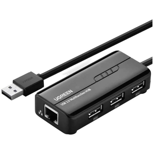 UGREEN USB 2.0 Hub med RJ45 Ethernet-adapter - Svart