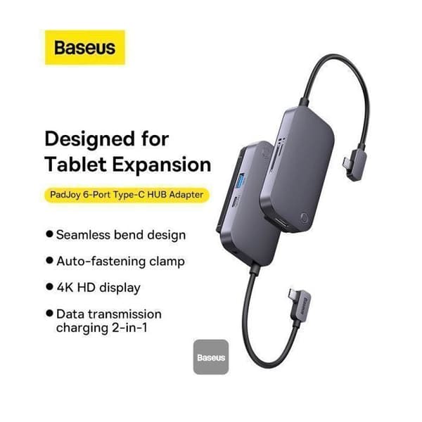 USB-C 6-i-1 Hub Adapter - BASEUS - PadJoy - HDMI 4K - USB 3.0 - 100W Laddning