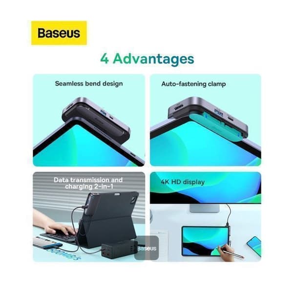 USB-C 6-i-1 Hub Adapter - BASEUS - PadJoy - HDMI 4K - USB 3.0 - 100W Laddning