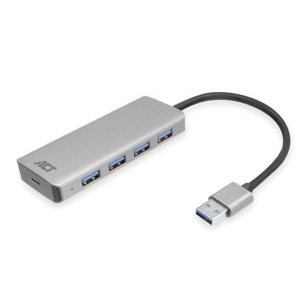 ACT USB-A Hub | 4x USB-A | 5 Gbps | USB-C strömport | aluminium | kabellängd 12 cm