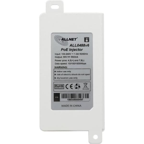 Allnet ALL0488v6 PoE-injektor - Intelligent strömförsörjning över nätverket - 10 / 100 / 1000 MBit/s