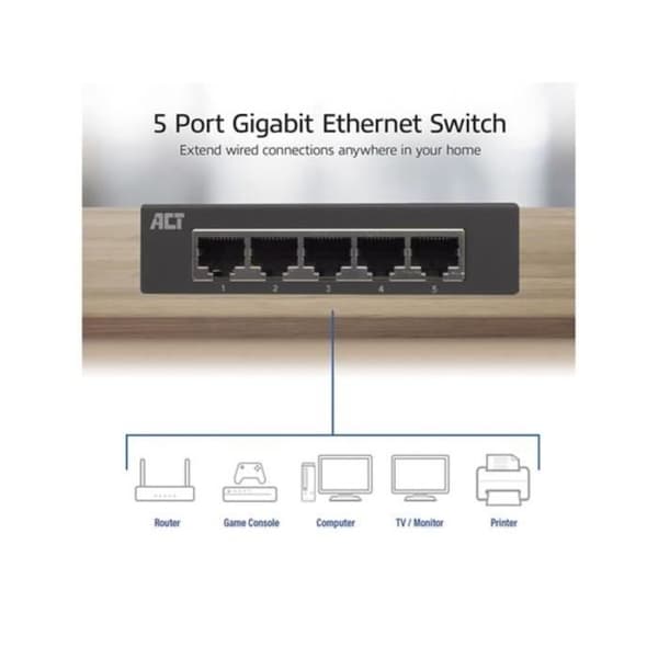 ACT nätverksswitch - 5 portar - Gigabit Ethernet - metallisk design
