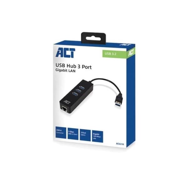ACT 3-ports USB 3.2 Gen1 Hub med Gigabit nätverksport