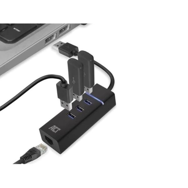 ACT 3-ports USB 3.2 Gen1 Hub med Gigabit nätverksport