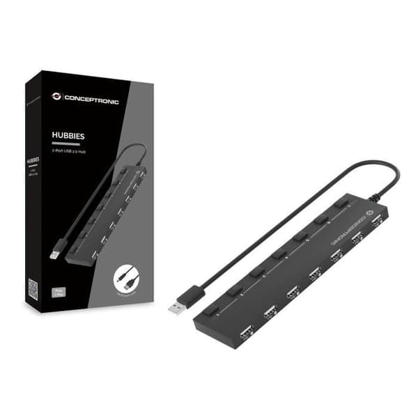 Conceptronic HUBBIES08B USB Hub Svart 7 i 1