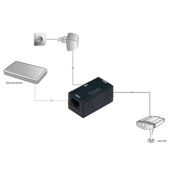 Passiv PoE injektor 2 RJ45 honportar svart - DIGITUS