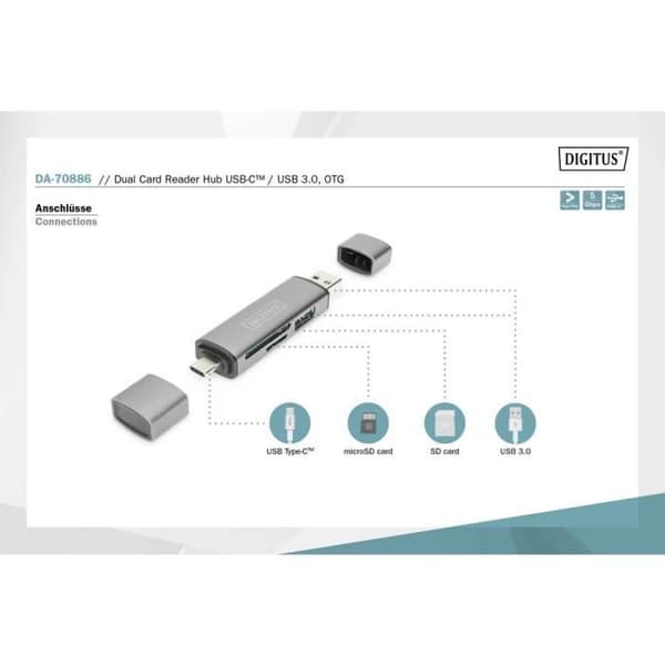 Digitus DA-70886 Hub / extern minneskortläsare grå