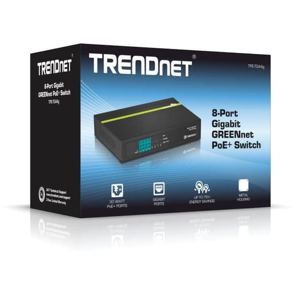 TRENDNET - TPE-TG44G - 8-portars Gigabit PoE+ GREENnet Switch