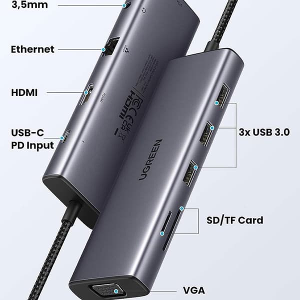 HUB USB-C - Ugreen - 10en1 - Snabbladdning 100W - 4K HDMI - 10 portar