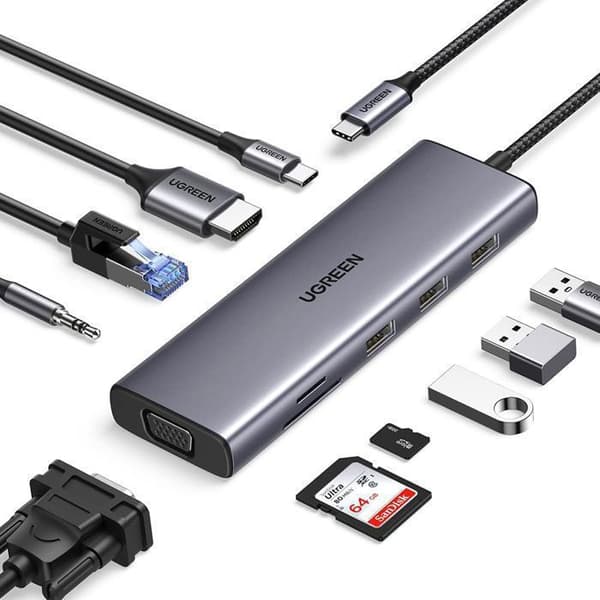 HUB USB-C - Ugreen - 10en1 - Snabbladdning 100W - 4K HDMI - 10 portar