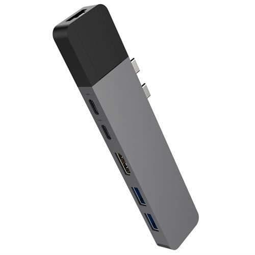 Hyper USB C Hub Reader, Duo Type C Adapter för Macbook Pro 2018-2017-2016 13" 15", 6-i-2 Multi-Port USBC Dongle W Gigabit Eth
