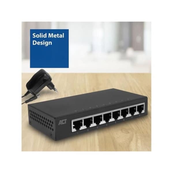 10/100/1000 Mbps 8-ports nätverksswitch - ACT - metallisk design