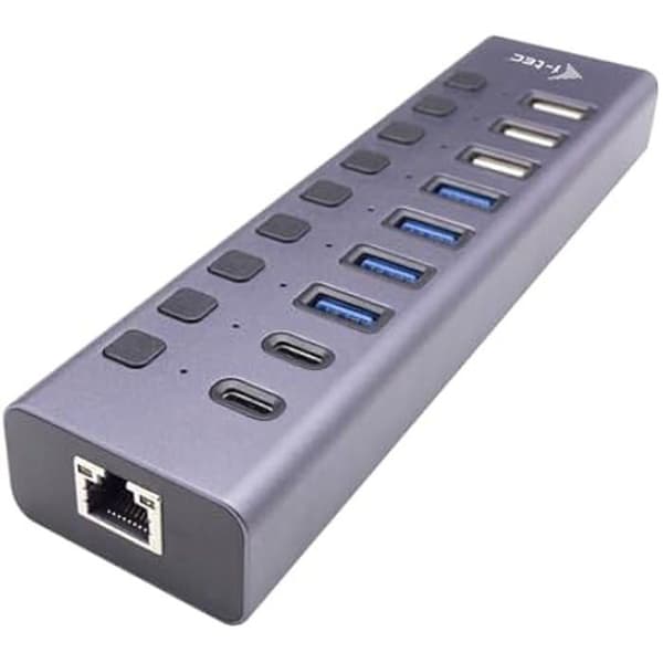 USB-hubb - i-Tec - CACHARGEHUB9LAN - 9 USB-portar - Grå