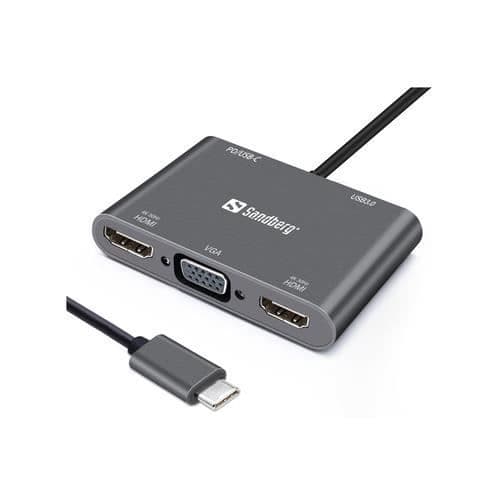 SANDBERG USB-C DOCK 2XHDMI+1XVGA+USB+PD (136-35)