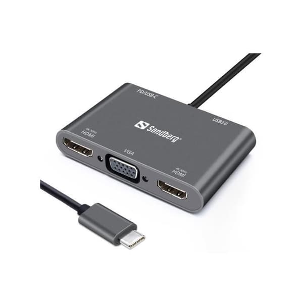 SANDBERG USB-C DOCK 2XHDMI+1XVGA+USB+PD (136-35)