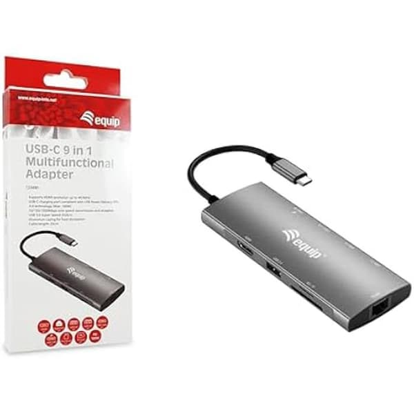 9 i 1 USB-C multifunktionsadapter - EQUIP - 133490 - HDMI 4K/60Hz - Gigabit LAN - Aluminium