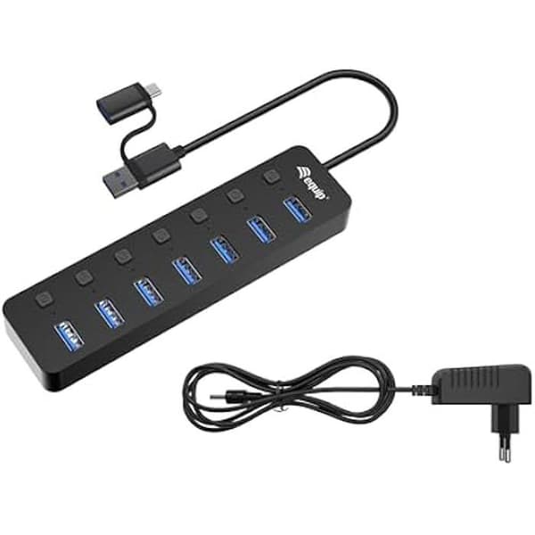 Utrusta 128965 7-portars USB 3.2 Gen 1 Hub med strömadapter