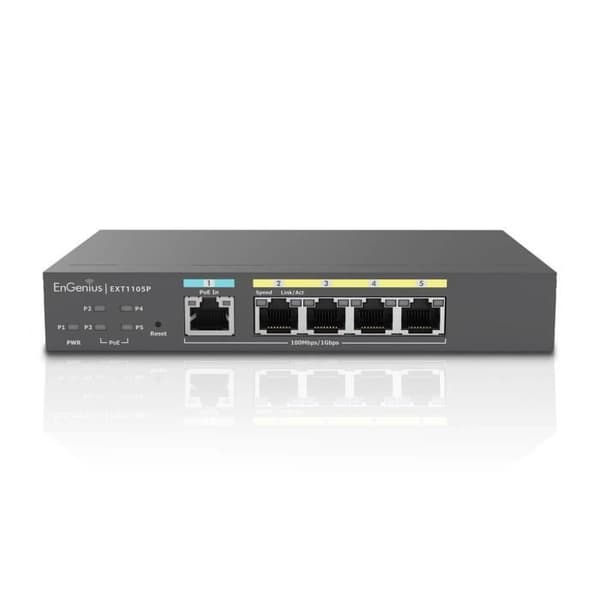 EnGenius EXT1105P Switch L2 Gigabit Ethernet 5-Port PoE Cloud Svart Svart