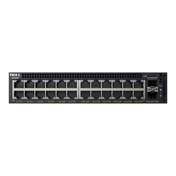Dell Networking X1026P Smart Web Hanterad Switch 24x 1GbE PoE (upp till 12x PoE+) och 2x 1GbE SFP portar/X1026X1026P Begränsad Livstidsgaranti- USED