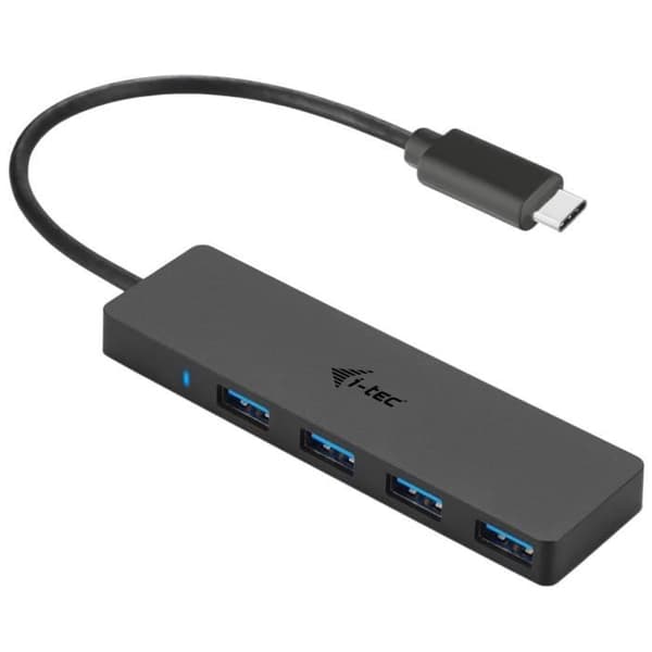 USB-C-hubb I-TEC med 4 USB 3.0-portar med integrerad 20 cm kabel