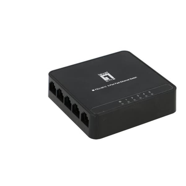 5-portars 100 Mbps Ethernet-switch Ministorlek. Nätdriven. För router, modem, enhet eller datadelning. Svart