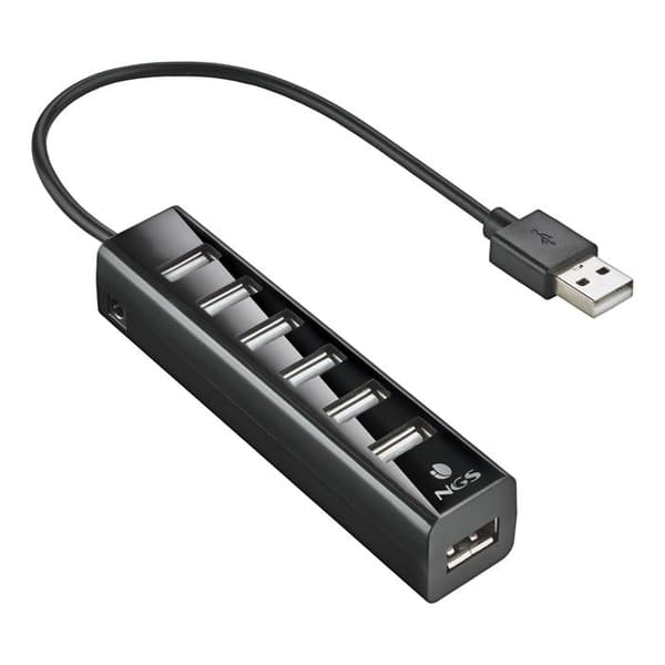 NGS IHUB7 TINY - 7-portars USB 2.0 Hub med 5V-1A strömadapter, universellt kompatibel, "Plug and Play"