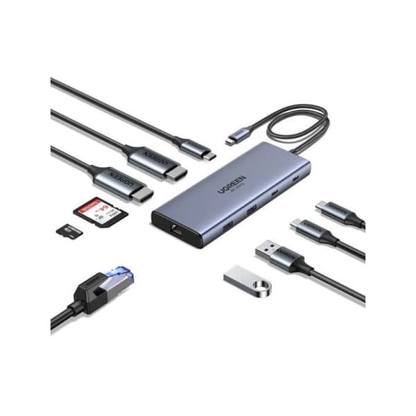 Hub Ugreen 10-i-1 USB-C 2HDMI 4K60Hz 2USB-C3.2 USB-A3.2 USB-A3.0 RJ45 SD TF PD100W