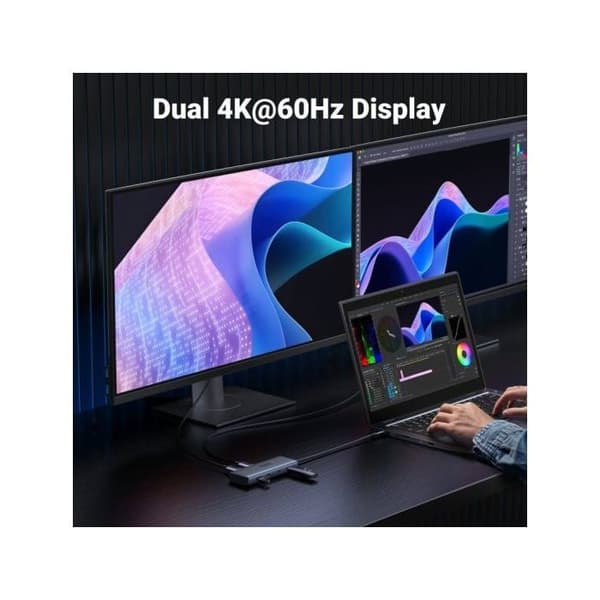 UGREEN Hub 7-IN-1 USB-C till 2*HDMI(4K@60Hz)+2*USB-A3.2+2*USB-C3.2+PD(100W)