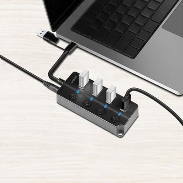 USB 3.2 Gen1 Hub - LOGILINK - UA0419 - 4 portar - Strömbrytare - Överbelastningsskydd