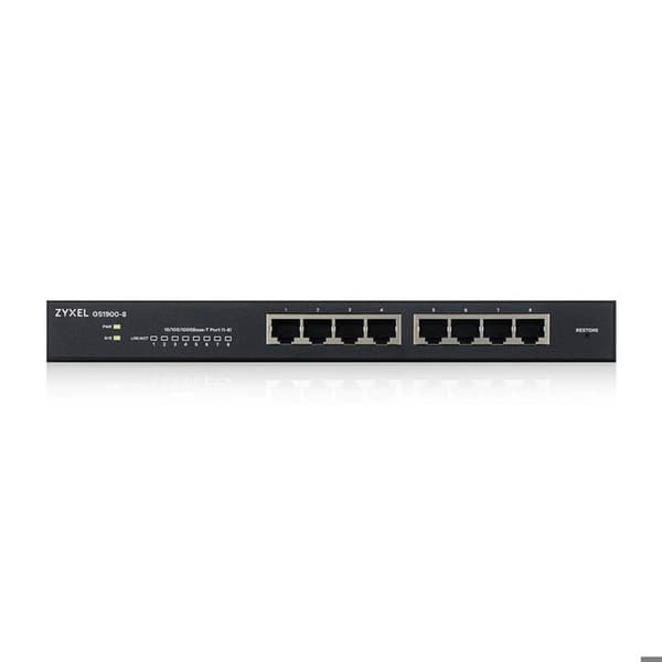 Autonom switch - ZYXEL - GS1900-8 - 8 portar RJ-45 - Gigabit Ethernet - Utan fläkt Svart