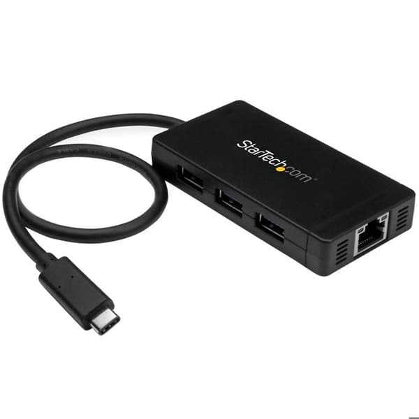 USB 3.0-hub - STARTECH - USB-C - 3 portar USB-A - Gigabit Ethernet - Kompakt och lätt Svart