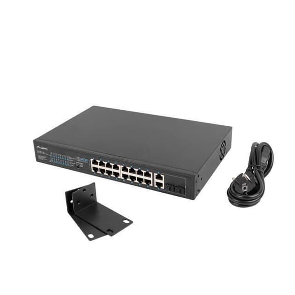 Lanberg Rack Switch 19 POE+ 16x 100MB /2X COMBO GIGABIT ETHERNET 250W - RSFE-16P-2C-250 Svart
