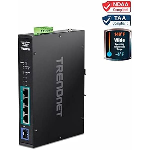 TRENDnet TI-PGM541 Gigabit PoE+ Switch - 5 portar - Temperatur -20° till 65°C - IP30 Rail