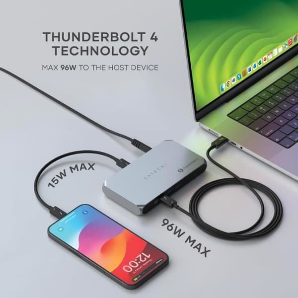 Station Thunderbolt 4 - SATECHI - Slim Pro - Ladda USB-C 96W - Video utgång 8K - 4 Thunderbolt 4-portar