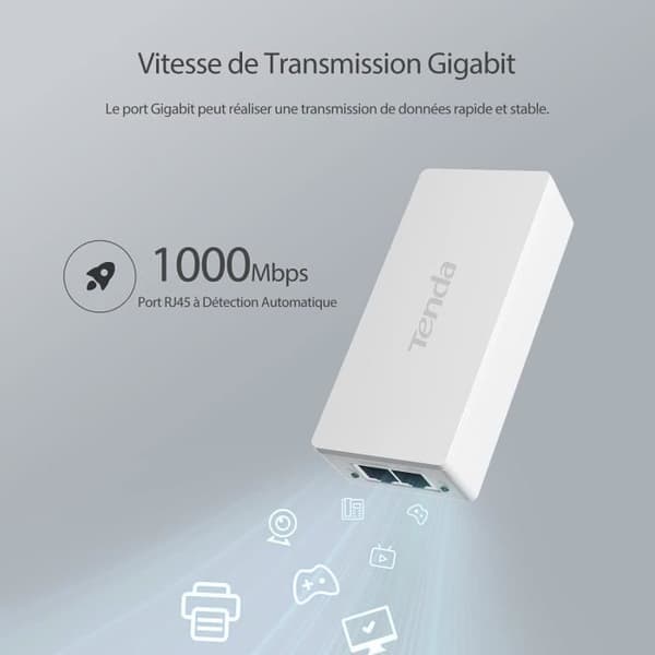 TENDA POE Injector 2 Gigabit Ethernet-port 10/100/1000 Mbit/s, 30W PoE Injector, för att driva din POE-utrustning, PoE30G-AT