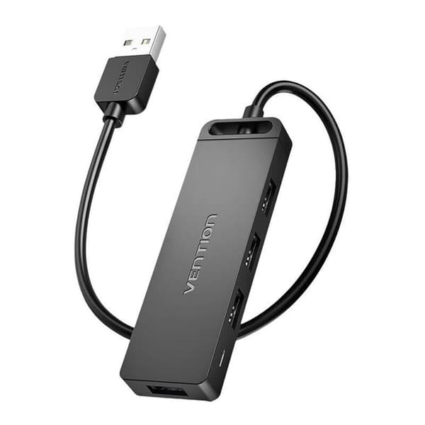 Vention Hub - CHMBB - 4-portars USB 2.0 Hub med 0,15 m strömadapter, svart.