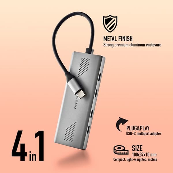 USB-C-hubb - NGS - WONDER4-C - 4 portar - 5 Gbps - Aluminium - 180 mm